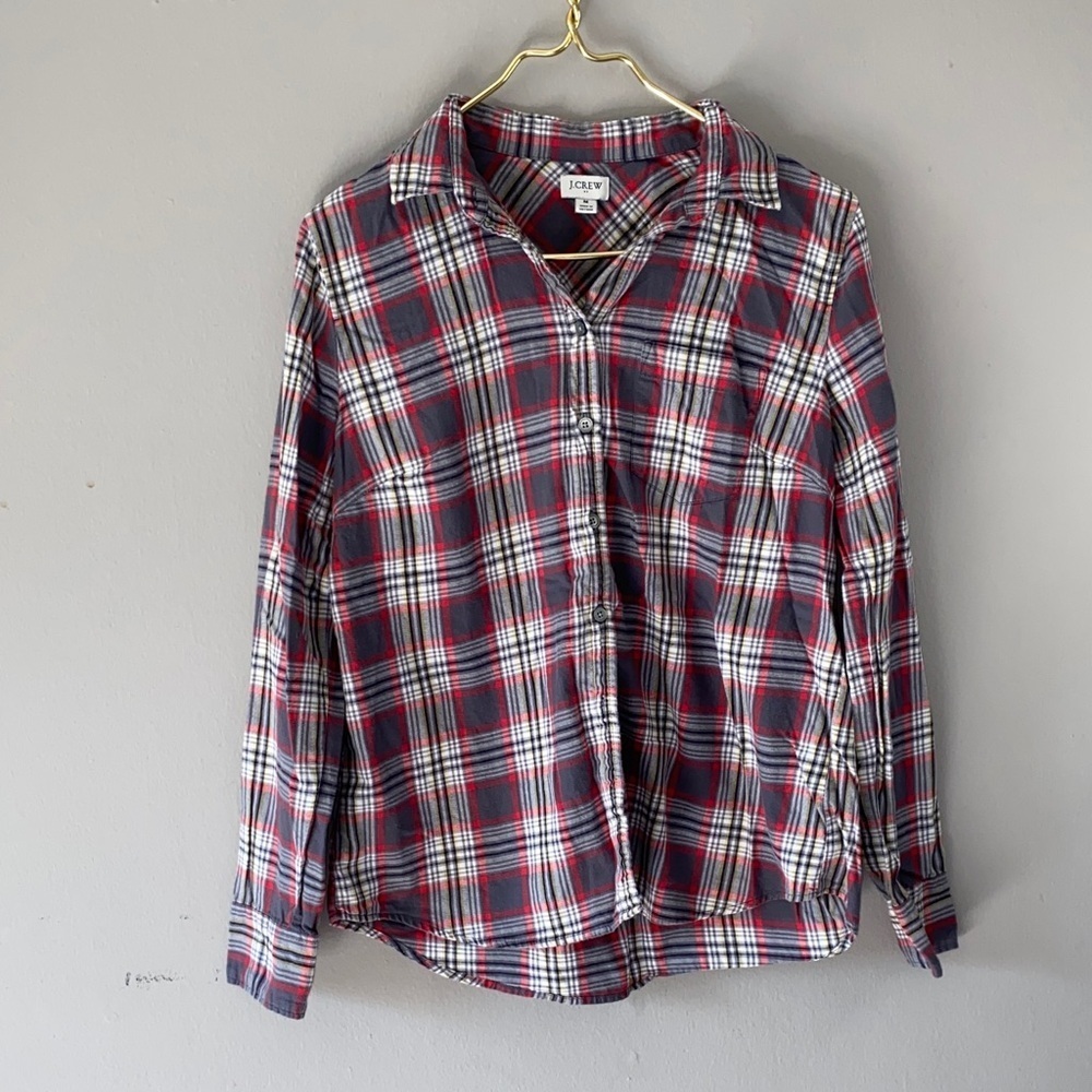 J. Crew Factory Red and White Plaid Button Down Shirt